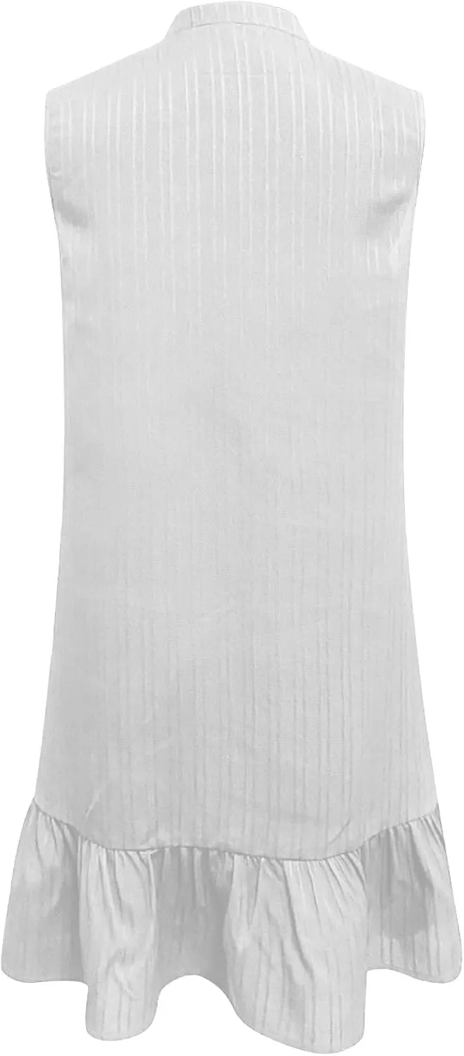 Women Summer Dress Ruffle Hem Split V Neck Mini Dresses 2025 Fashion Casual Sleeveless Boho Beach Vacation Sundress